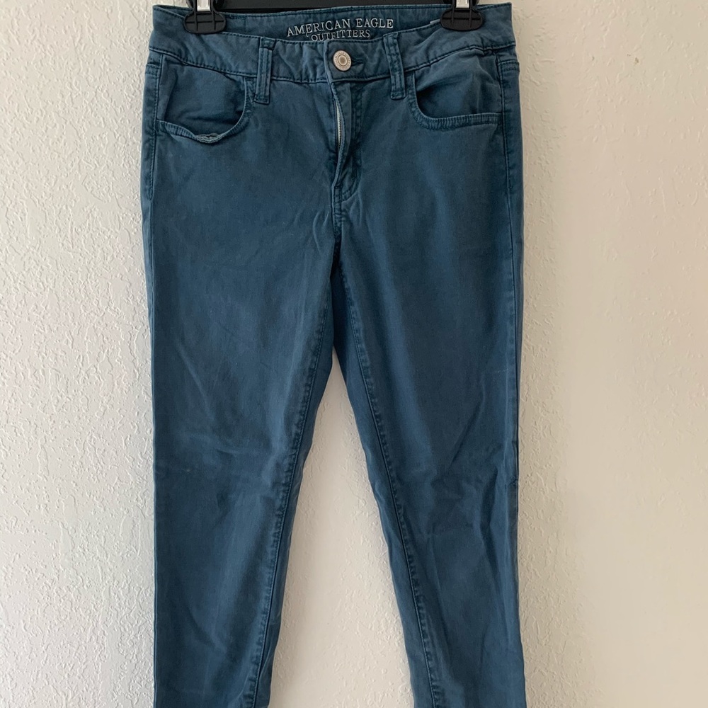 American Eagle turquoise skinny jeans